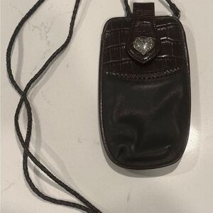 VTG BRIGHTON Black & Brown Leather Mini Crossbody Pouch Sunglasses/Glasses Case